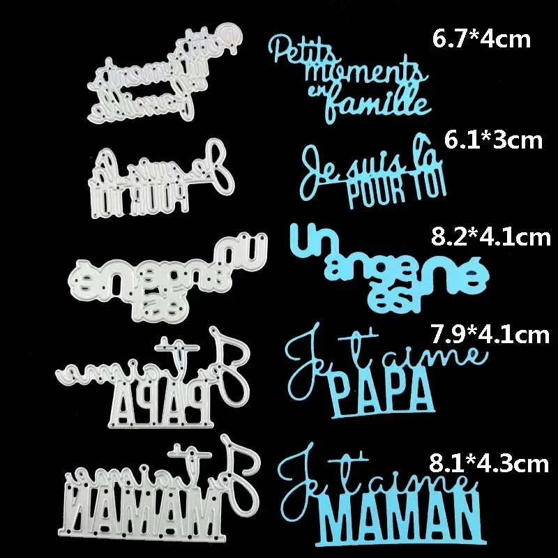 5szt Francuskie matryce do wycinania liter Mama Angel Scrapbooking Family Craft Die for DIY Photo Love Wedding Mother Day Card Decoration