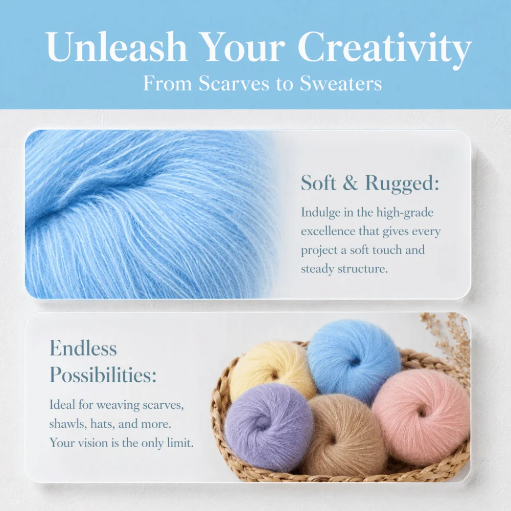 Soft Texture Mohair Yarn Warm Material Light Blue Color Angora Wool Yarn Pashm Blend Knit Grade Knitting Yarn For Handcrafts