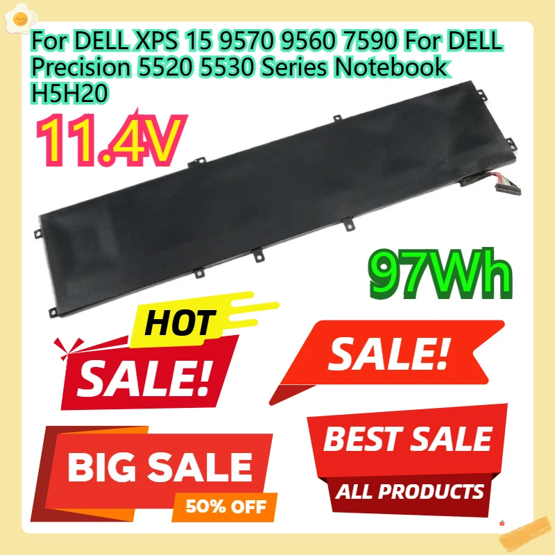 

For DELL XPS 15 9570 9560 7590 for DELL Precision 5520 5530 Series H5H20 KingSener 6GTPY Laptop Battery 11.4V 97Wh