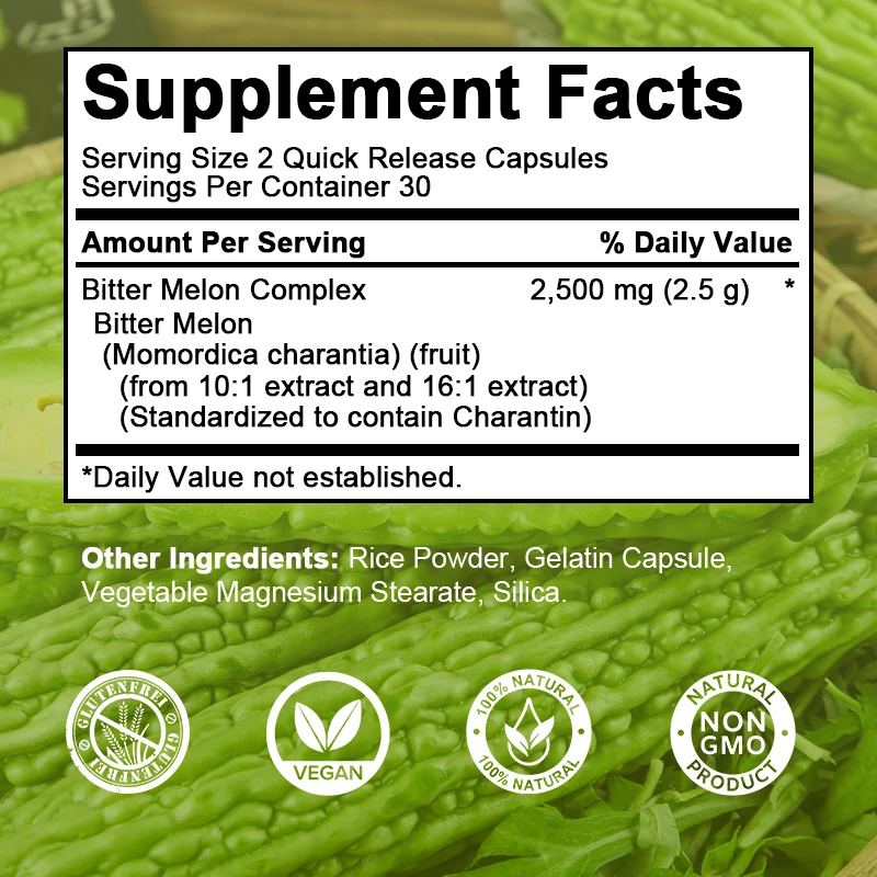 Organic Bitter Melon Extract Capsules Blood Sugar Diabetes Relieves Hormone Balance Blood Circulation Cholesterol Beauty Health