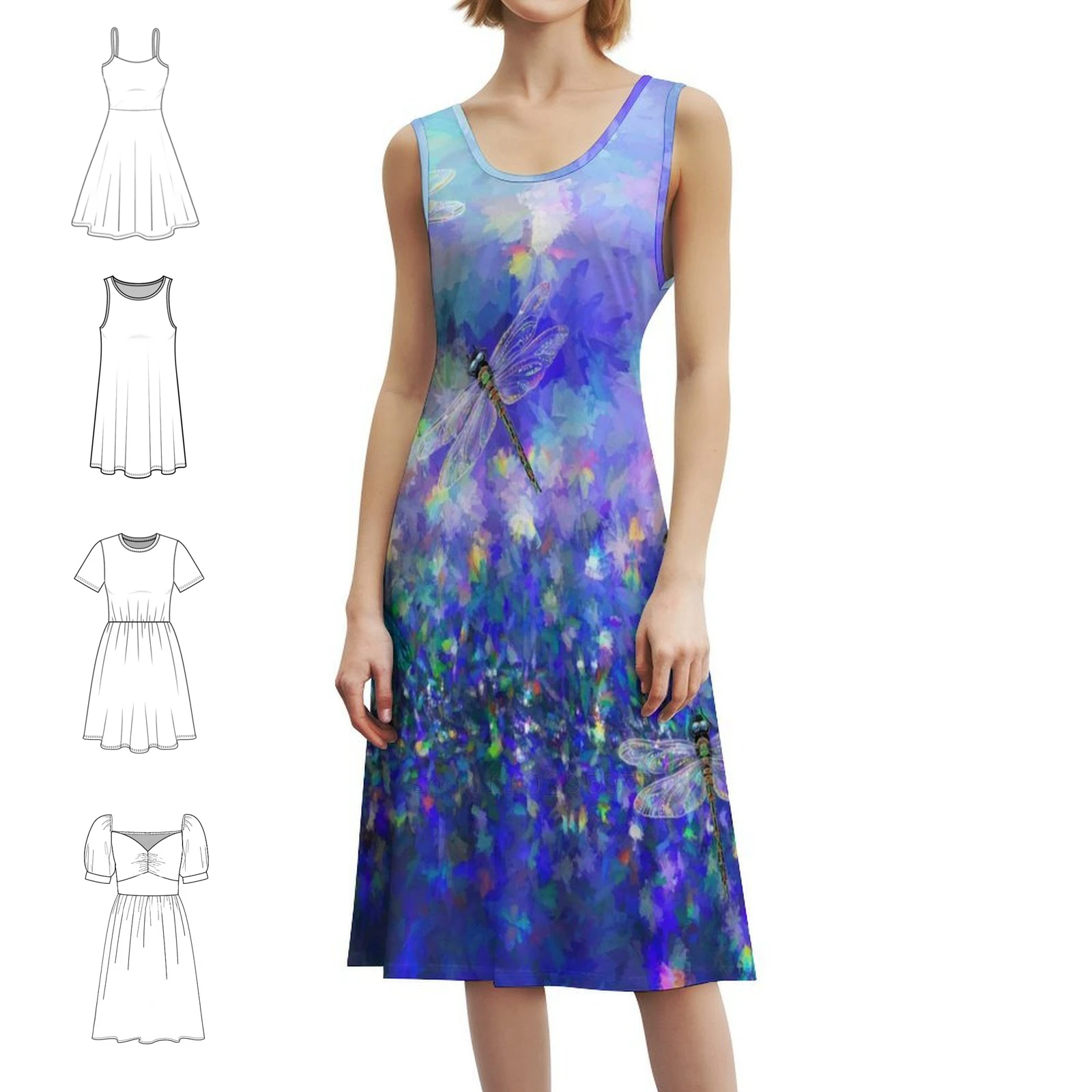

Dragonfly Magic Floral Smock Dress For Women Spring Summer Casual Dress For Party Dragonfly Dragonflies Magic Colorful Female