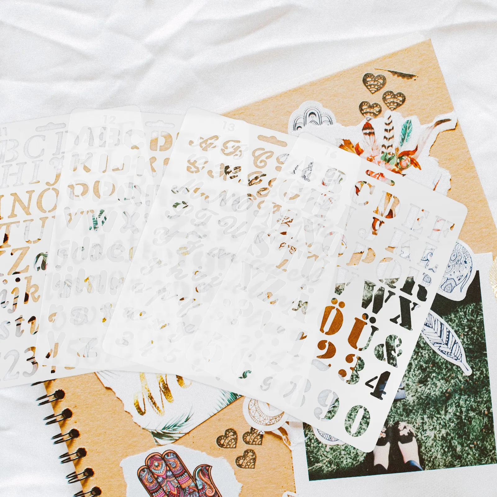 8Pcs Flexible Washable Reusable Pet Letter Number Stencil Set for Painting on Paper Wood Fabric DIY Craft Home Decoration Wall