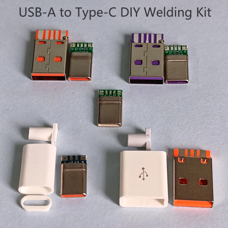 1-5 Sets USB-A Male to Type-C DIY Welding Kit USB Fast Charge Connector Plug for Phone Cable Repair OTG Data Charge DIY Kit