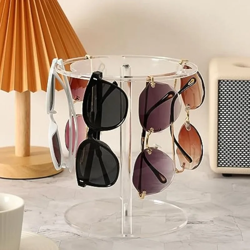 2 Pack Acrylic Sunglasses Holder Stand with 360 Rotating Sunglass Stand Eyeglasses Storage Display Sunglasses Holder Organizer