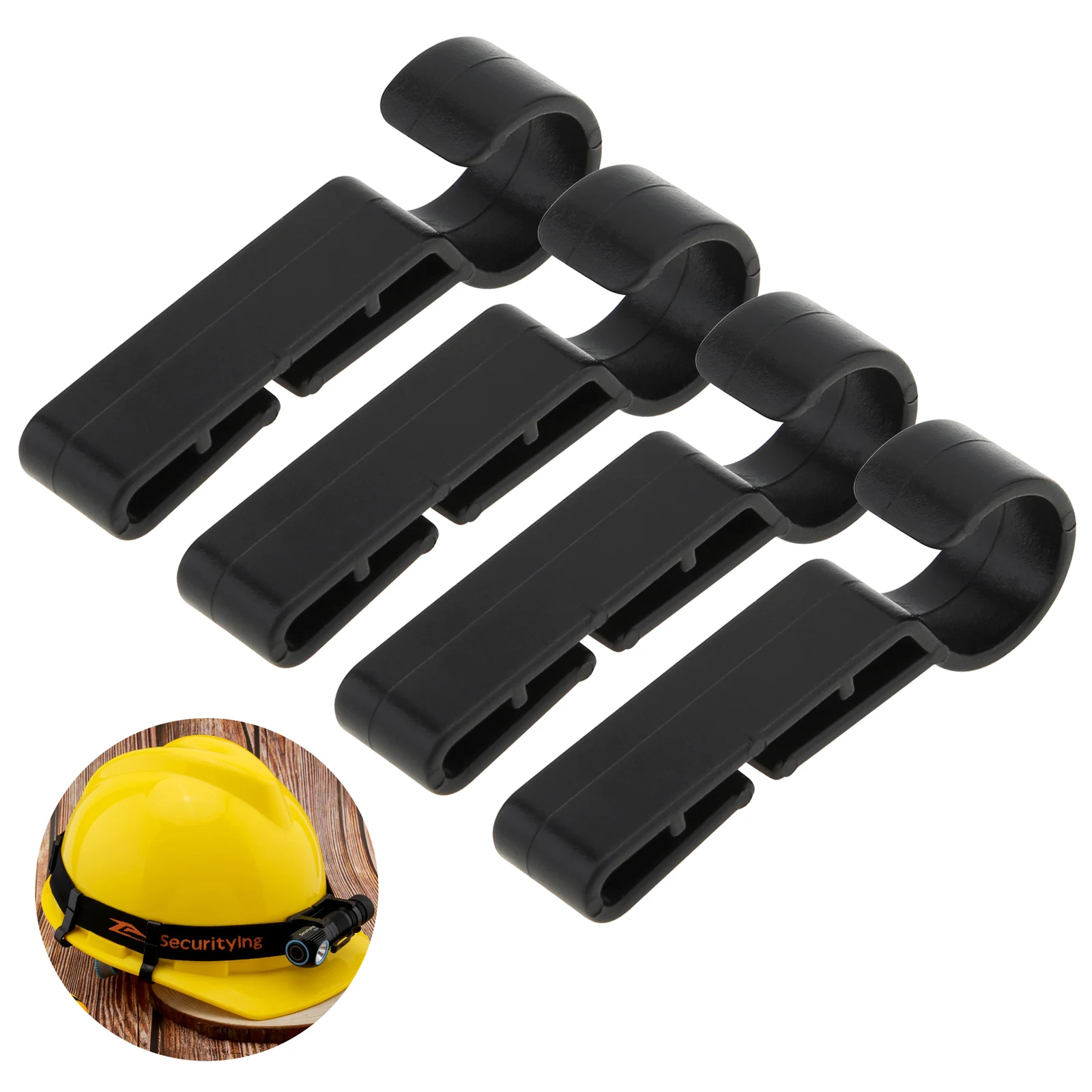 4pcs Plastic Black Helmet Clips Head Light Clamps for Headlamp Safety Cap Hook Mount Narrow-Edged Helmet Hard Hat Light Clips