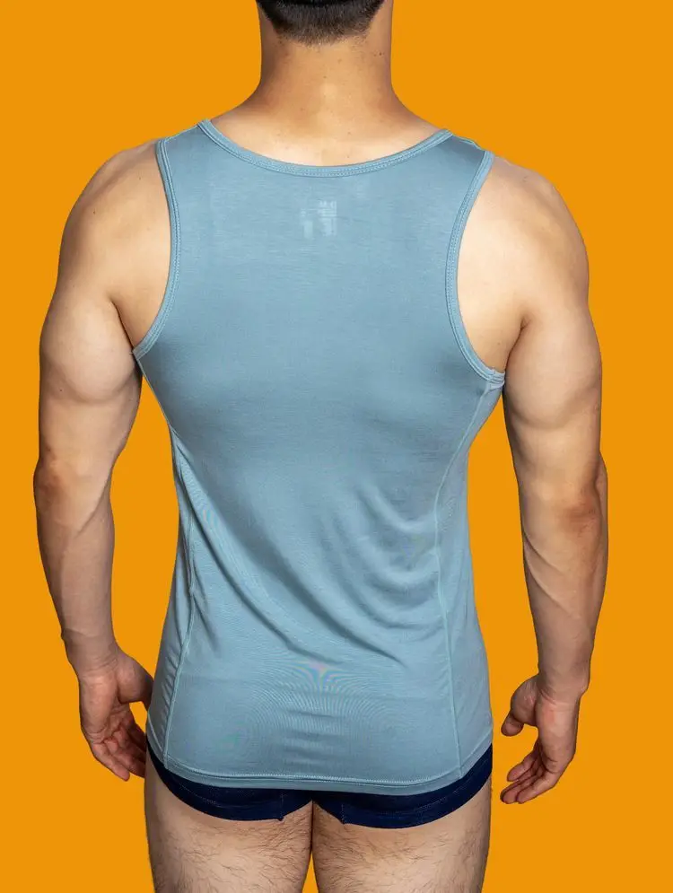 Men's Vest Sexy Silky Smooth Sleeveless Home Sports Fitness Thin Breathable Tank Tops