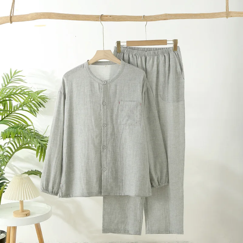 

New Japanese Loose 100% Cotton Long Sleeved Pajamas Sets Spring Autumn Women's Sleepwear Clothes Outerwear Couple Home Suit