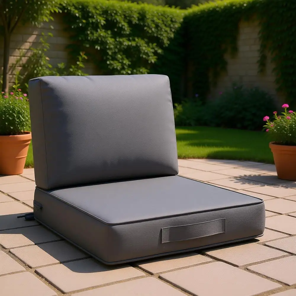 

24x24 Inch Waterproof Outdoor Deep Seat Cushion, Grey, Washable Cover with Handle and Adjustable Straps