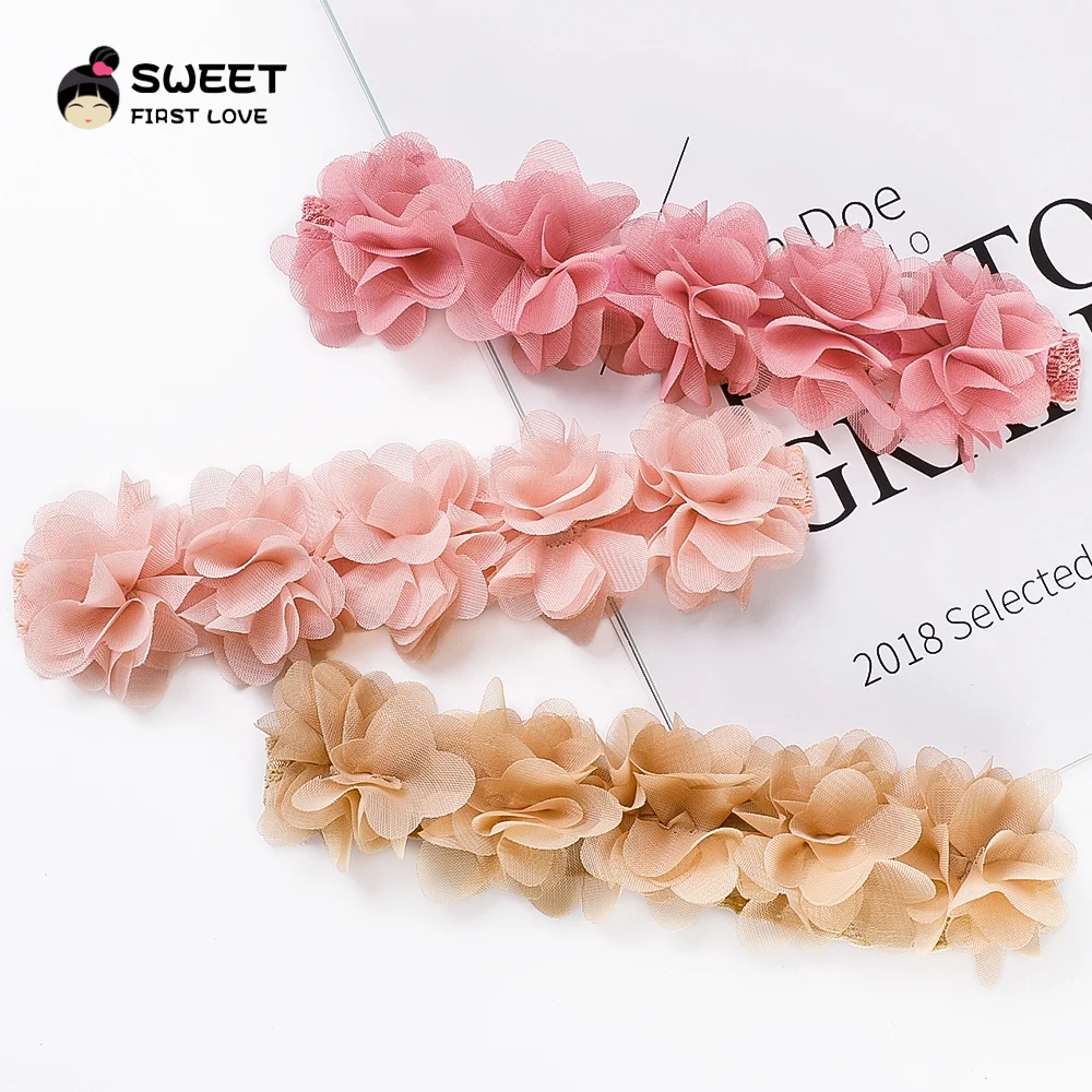 Bandeaux de cheveux en mousseline de soie rose pour enfants, fleur de bébé, vêtements de sauna faits à la main, accessoires de cheveux pour enfants,