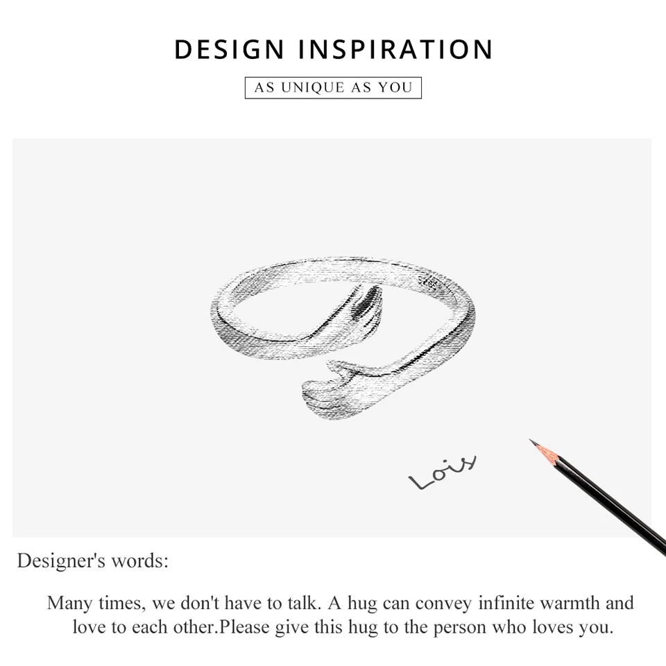 BAMOER 925 Sterling Silver Hug Open Ring Warm Love Hand Adjustable Glossy Ring for Women, His Big Loving Family Party Gift