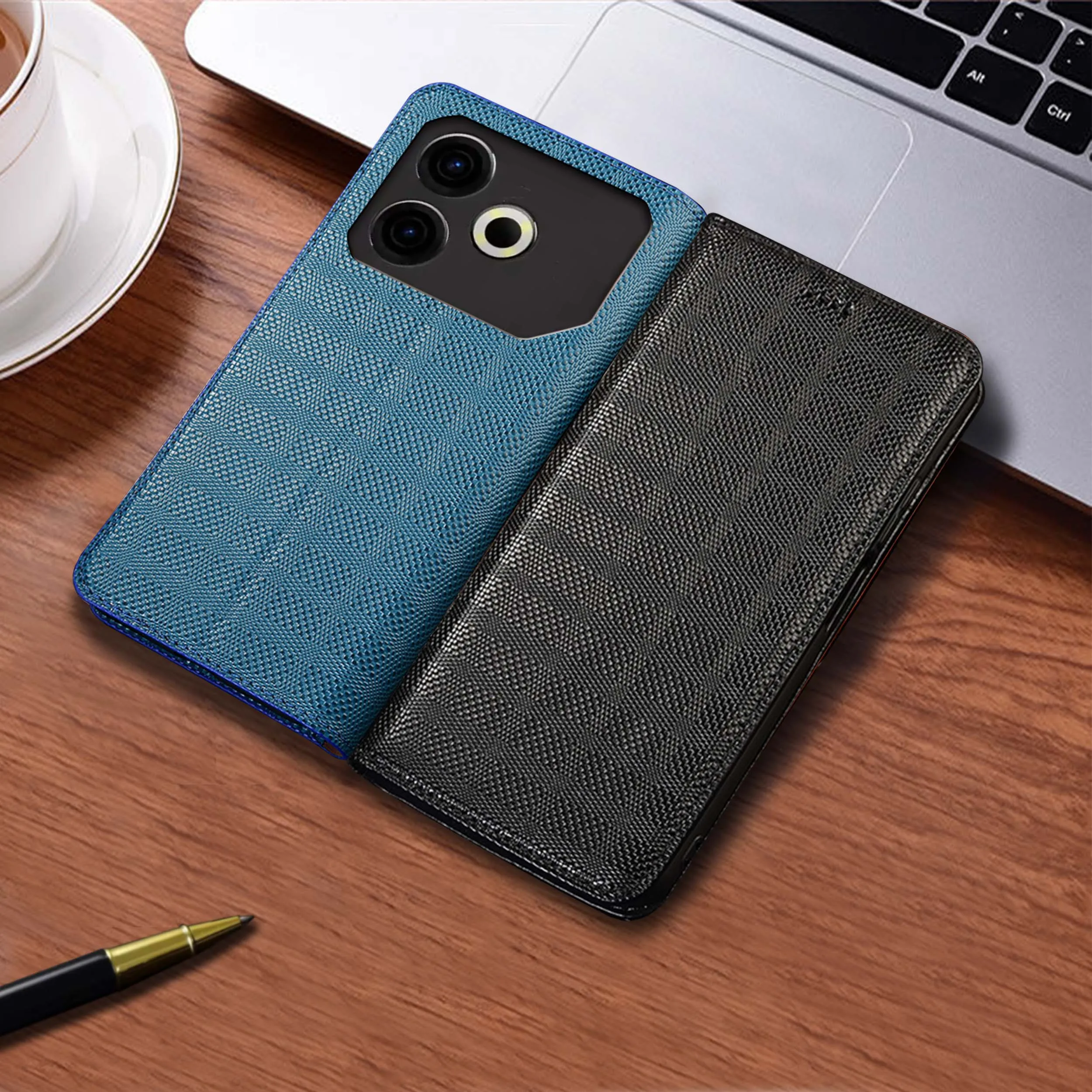 

For Tecno Pova 2 3 4 5 6 7 Neo Pro Ultra 4G 5G Crosshatch Pattern Of Genuine Leather Flip Phone Case Cowhide Scratch-Resistant