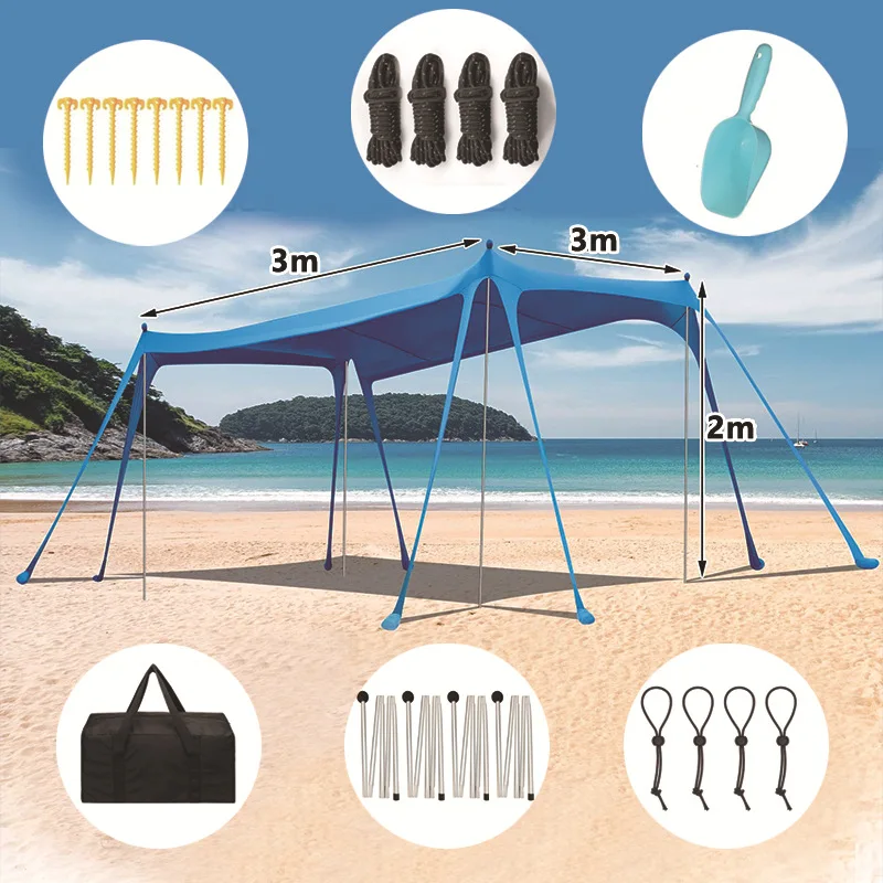 Outdoor convenient octagonal beach canopy elastic Lycra sunscreen awning open-air beach tent spot can be sent on behalf