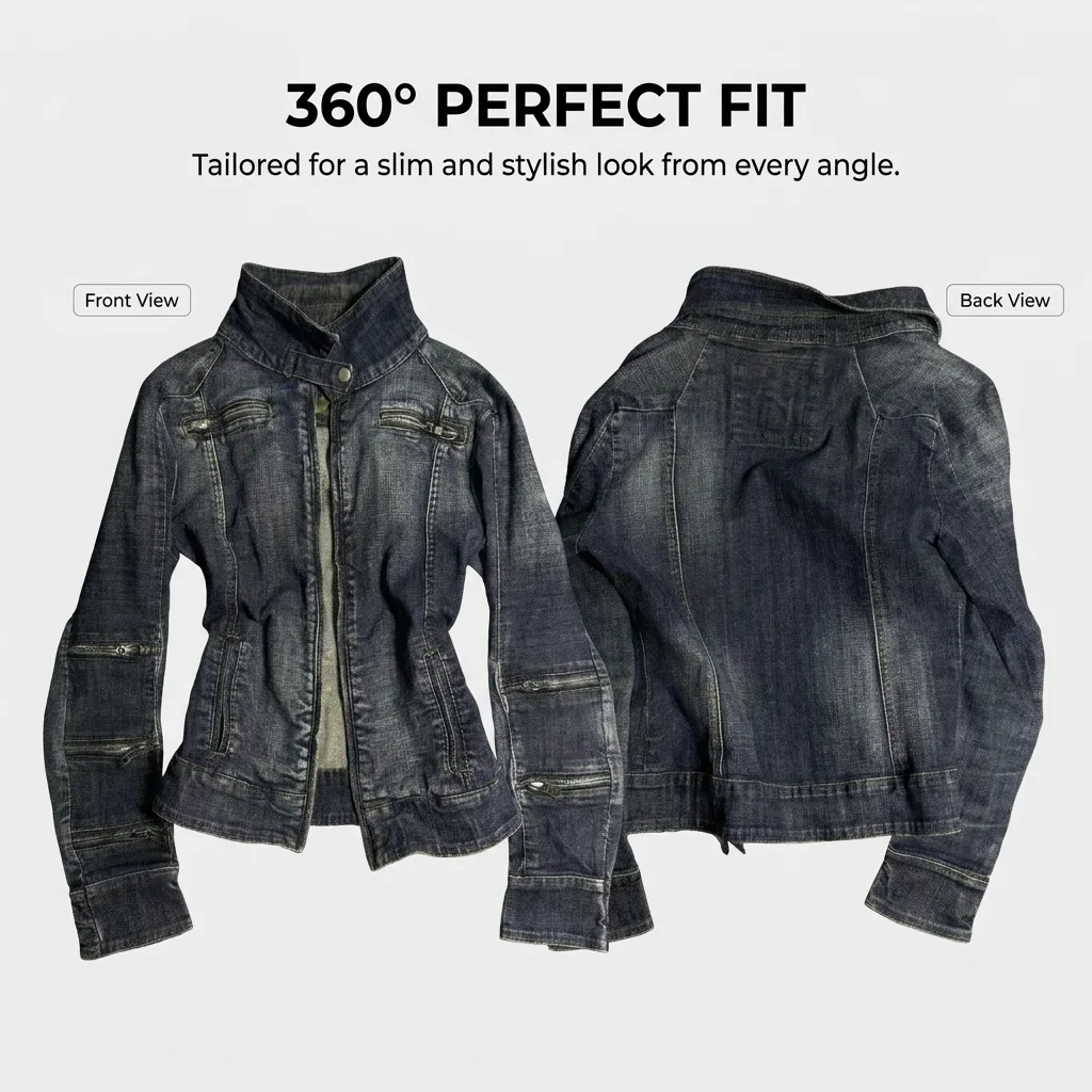 Punk Sexy Slim Fit Blue Denim Jacket Women Vintage Motorcycle Short Multi Zip Zipper Coat Y2K Gothic Stand Collar Jacket