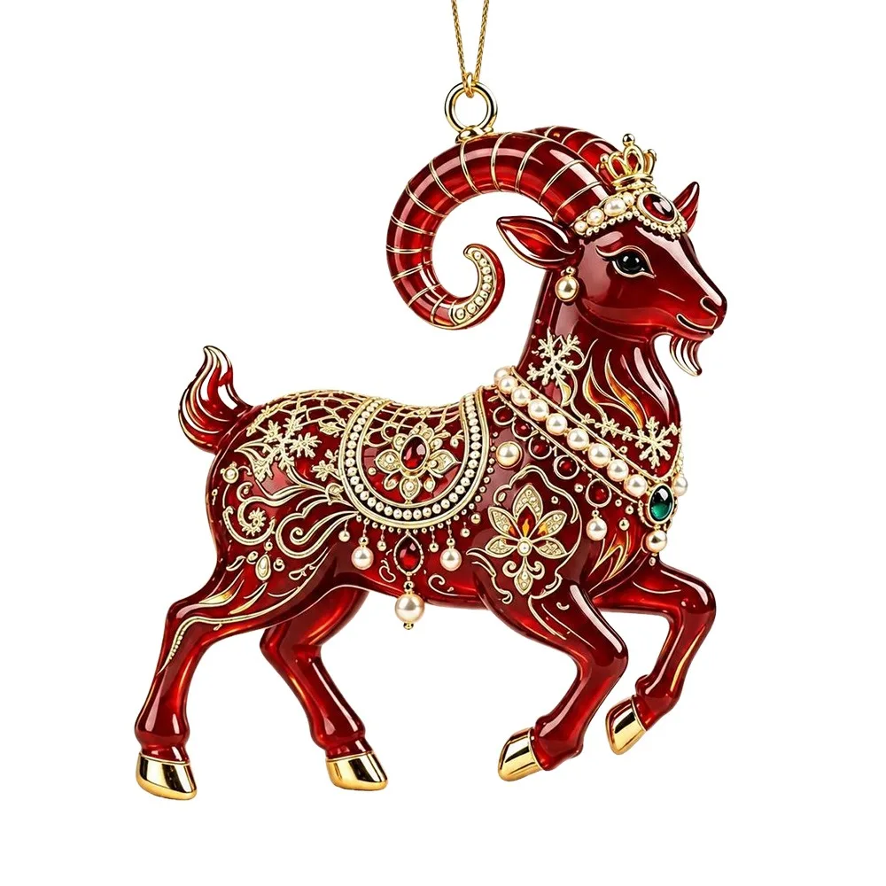 2D Flat Goat Hanging Ornament Acrylic Angel Wings Goat Pendant Artificial Rhinestone Simulation Keychain Shop Window Display