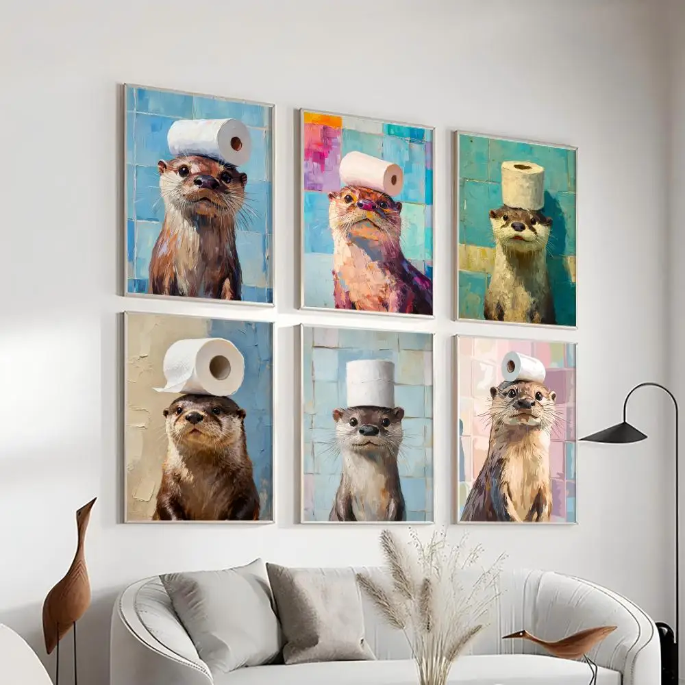 

Cute Otter Funny Animal Poster HD Art Sticky Wall Waterproof Home Living Room Bedroom Bar Aesthetic Decoration Gift
