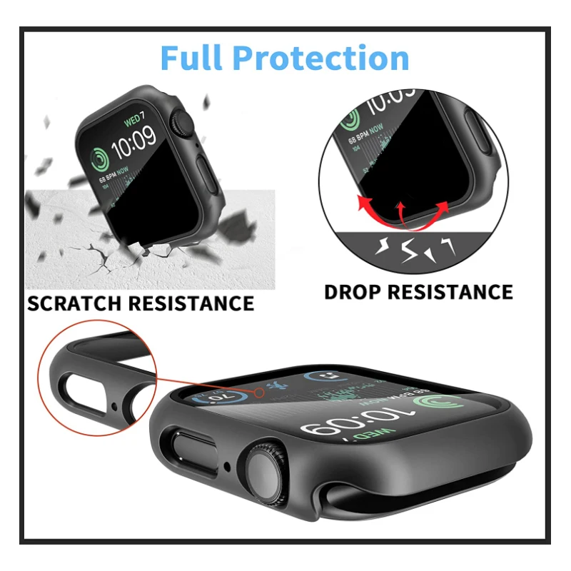 Tampa de vidro temperado para Apple Watch, PC Bumper, Screen Protector Case, 41mm, 45mm, 42mm, 38mm, 44mm, 40mm, iWatch Series 9, 8, 7, 6, 5, 4, SE