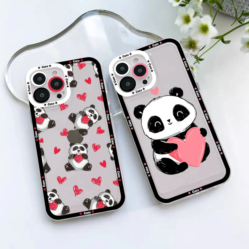 Cute Panda Phone Case For iPhone 13 14 Pro Max XS XR 12 11 Pro 13 Mini 6 7 8 Plus Soft Clear Back Cover