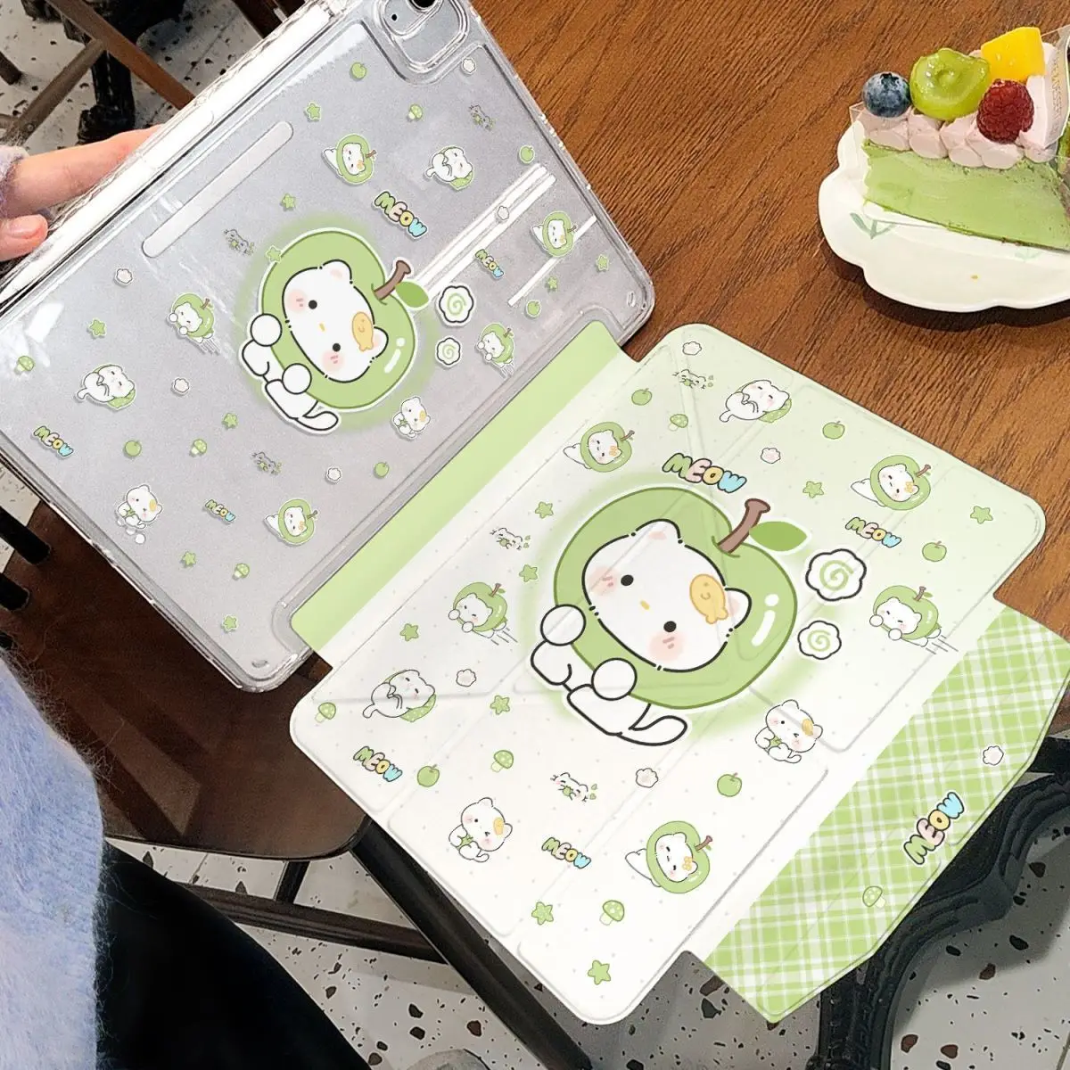 

Милый чехол с зеленым яблоком, мультяшным котом и рыбкой для iPad Pro Air M5 M4 M3 M2 13'' 2 1 11th A16 12.9" 10 9 8 5 Th Mini 7 6 8.3"