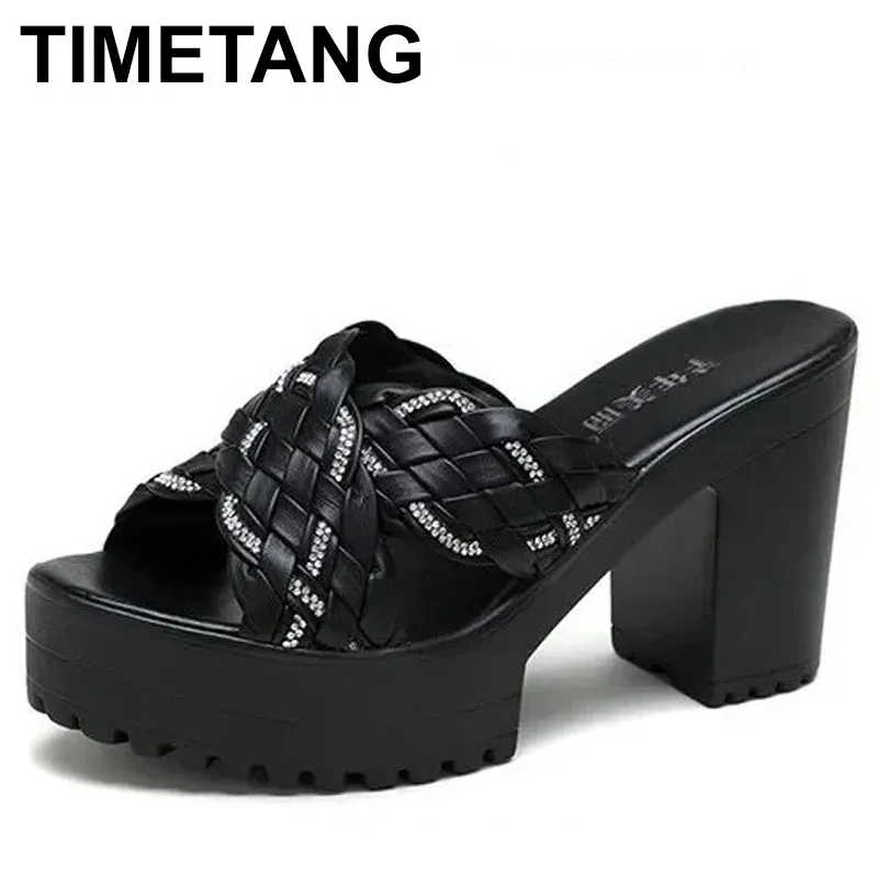 10 سنتيمتر صغيرة الحجم 32-43 أنيقة حجر الراين لينة شبشب جلدي أحذية منصة الصيف كتلة عالية الكعب الشرائح مكتب نموذج