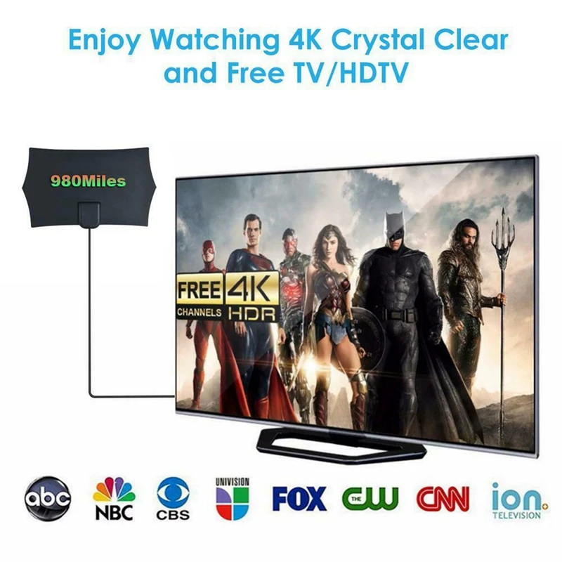 2x980 миль 4K цифровая HDTV комнатная ТВ антенна с усилителем сигнала Усилитель ТВ радиус серфинговая антенна Fox