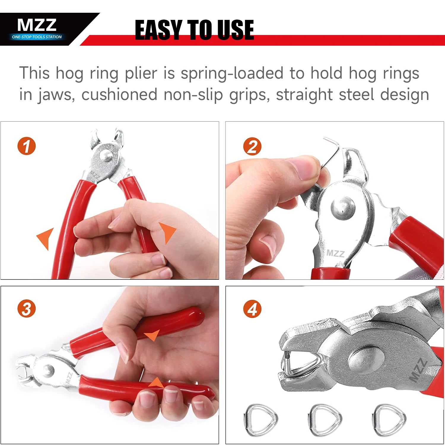 Multifunktionale Verschleißfeste Hog-Ring-Zange Gerade und Gebogene Ausführung aus Kohlenstoffstahl für Tierkäfige, Seile, Taschen, DIY und Auto-Polsterung – Detail 3