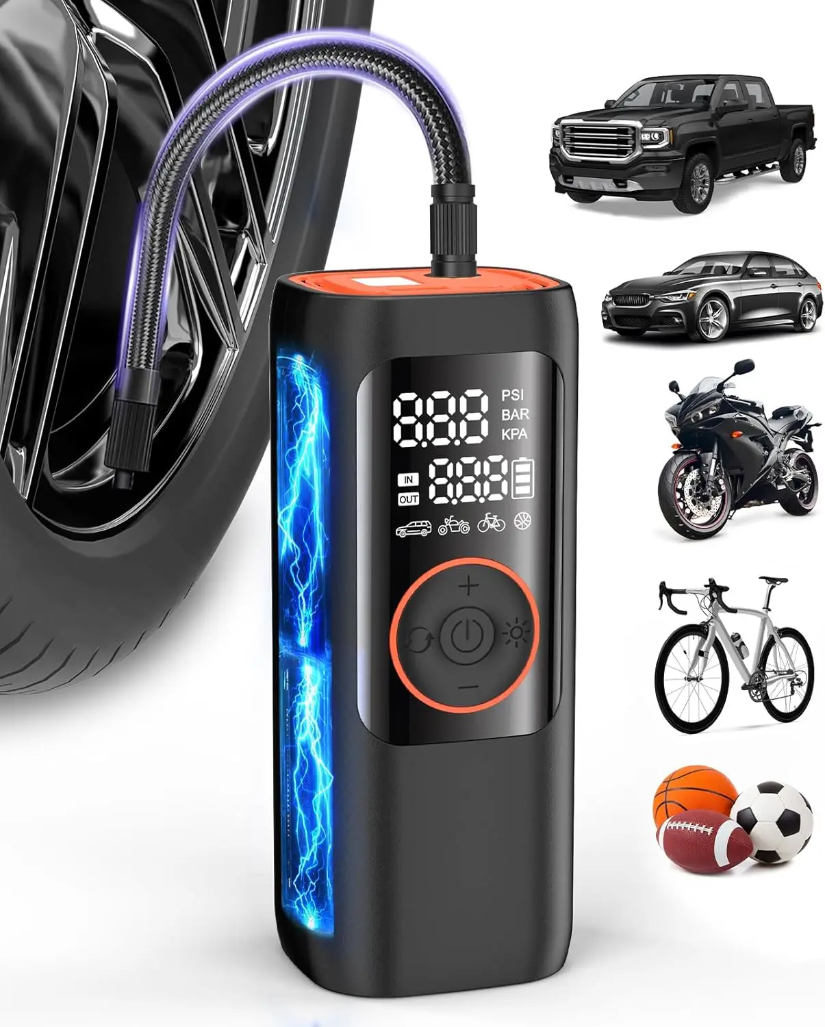 

2025 Portable Tire Inflator 150PSI Air Pump with LCD & Auto Shut-Off, for Car Motorcycle Bike Tires Sports Balls (Black)