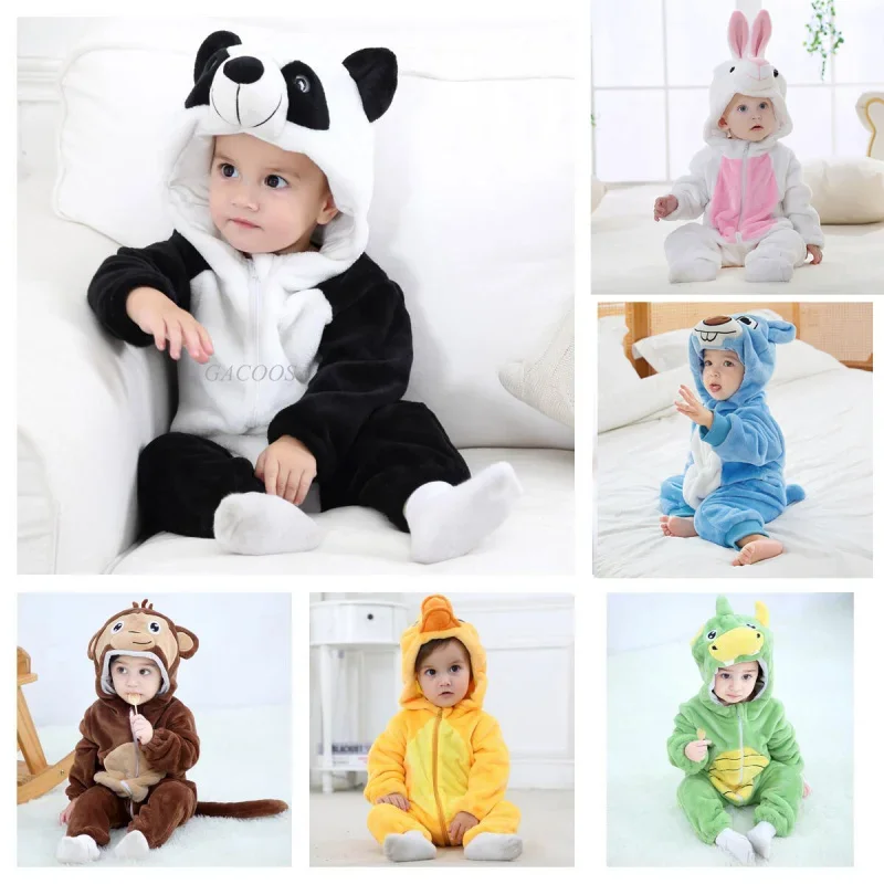 Cute cartoon flannel baby rompers monkey lion panda pajamas cotton baby boy girls animal costumes baby jumpsuit Kigurumi outfits