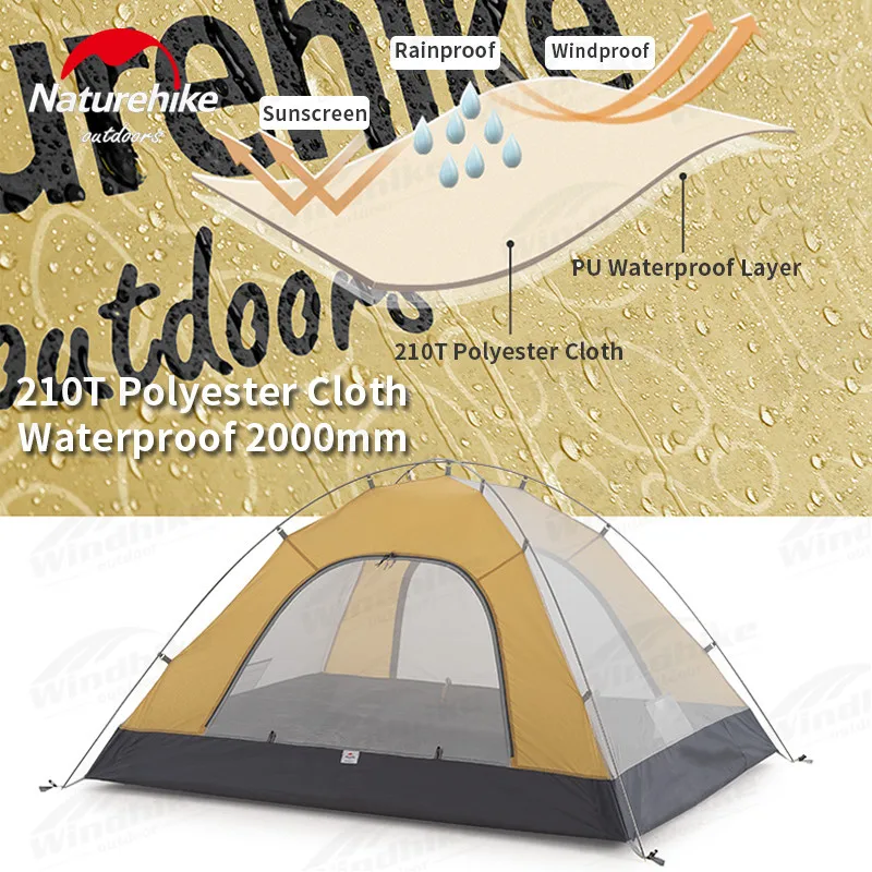 Naturehike P Series Camping Tent Outdoor Ultralight 2 3 4Persons UPF50+Portable Tent Aluminum Poles Waterproof Hiking Beach Tent