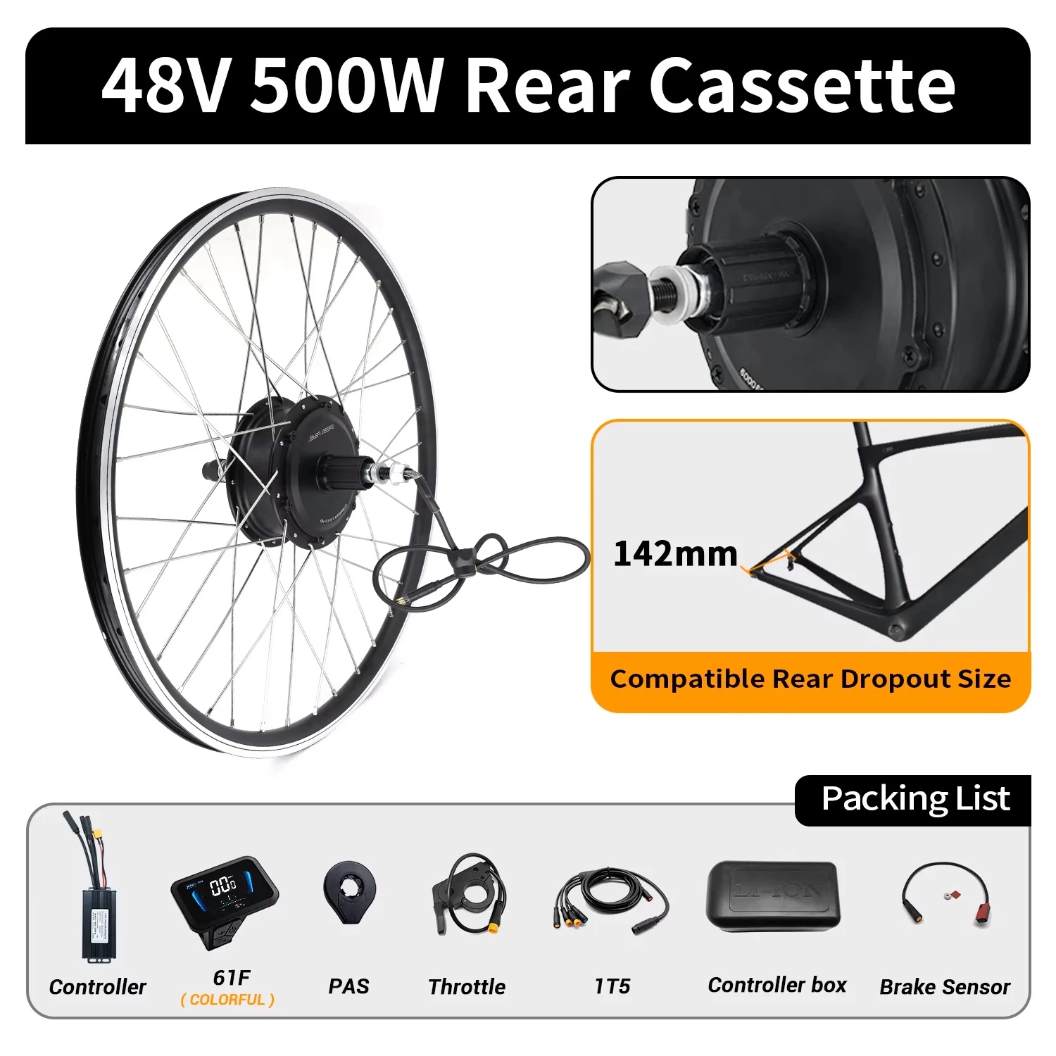 ESOULBIKE E-bike Ombouwset 72V 3000W 52V 2000W 48V 1500W 1000W 500W E-bike Achtercassette 36V 250W Voorwiel Naafmotor MTX
