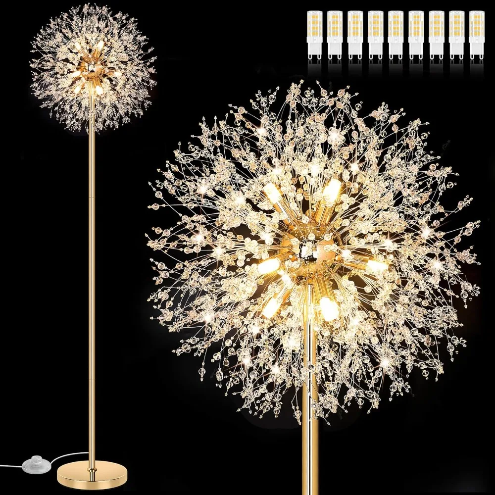 

69'' Crystal Floor Lamp for Living Room, Modern Standing Lamp with 738PCS K9 Crystals, Tall Lamp Pole Light for Bedroom Office