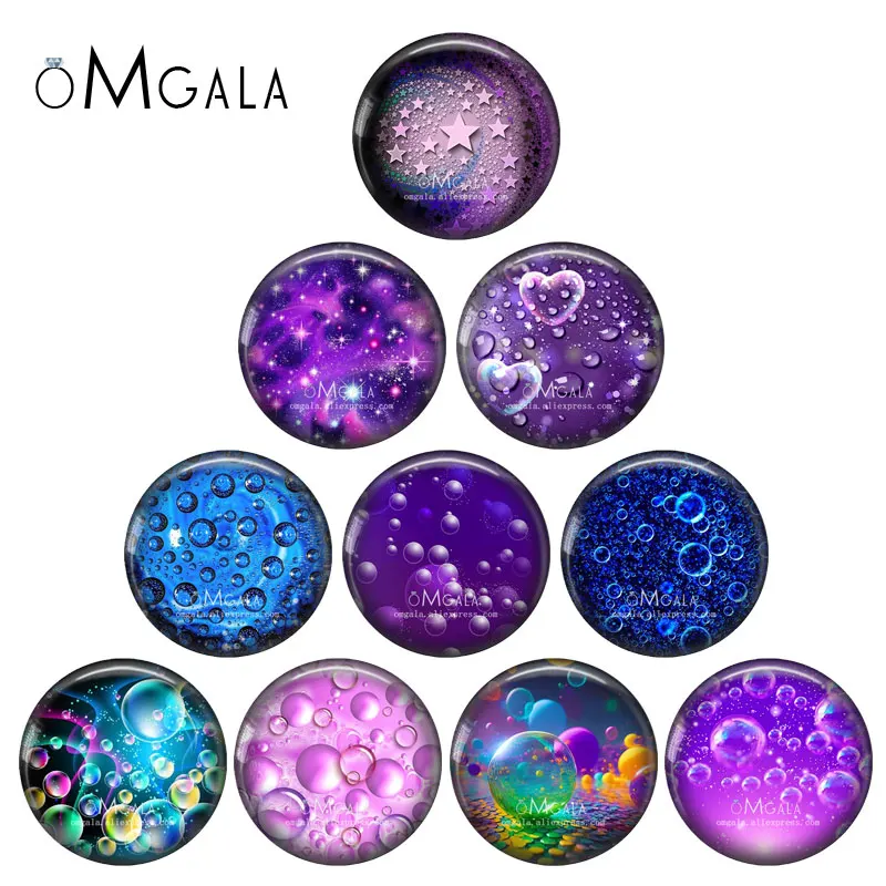 Colorful Heart Star Water droplet bubble Patterns 12mm/18mm/20mm/25mm Round Photo glass cabochon demo flat back Making findings