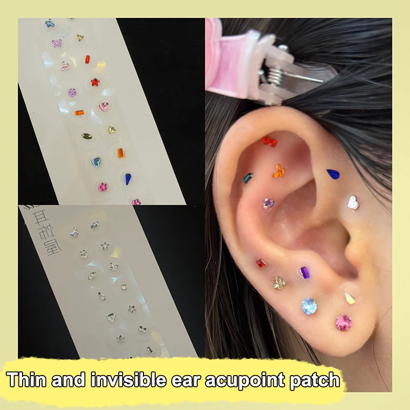 Fashion Bowknot Colorful Rhinestone Pearls Ear Point Stickers Ear Pressure Stick Acupuncture Auricular Ear Stickers Massage