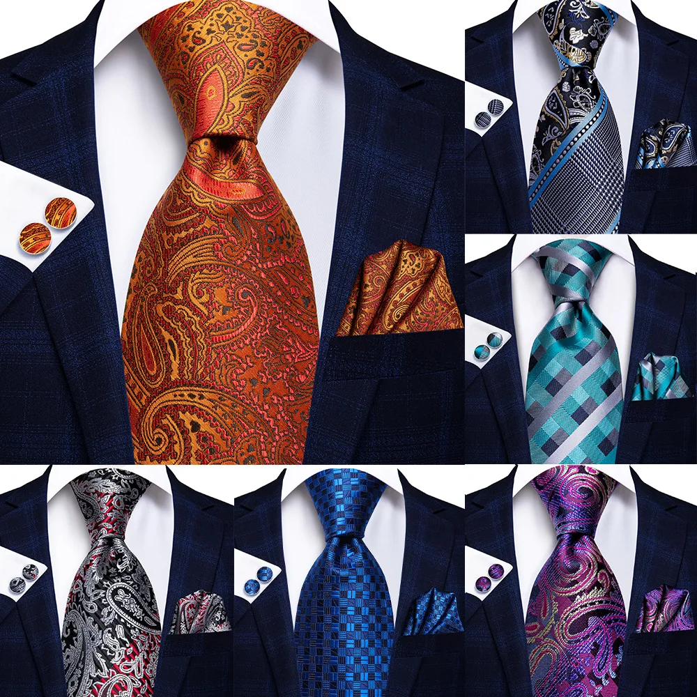 

Hi-Tie Designer Elegant Mens Ties Gentlemen Orange Paisley Luxury Brand Ties For Men 2023 New Business Necktie Handky Cufflinks