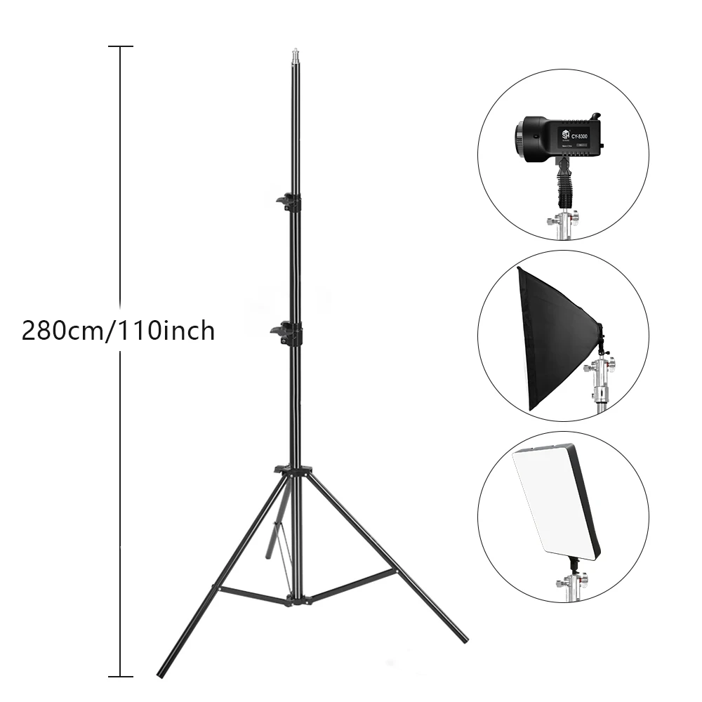 SH 2.8M Black Aluminum Alloy Foldable Light Stand Photography Fill Spot Light Softbox Photo Studio Load 5KG