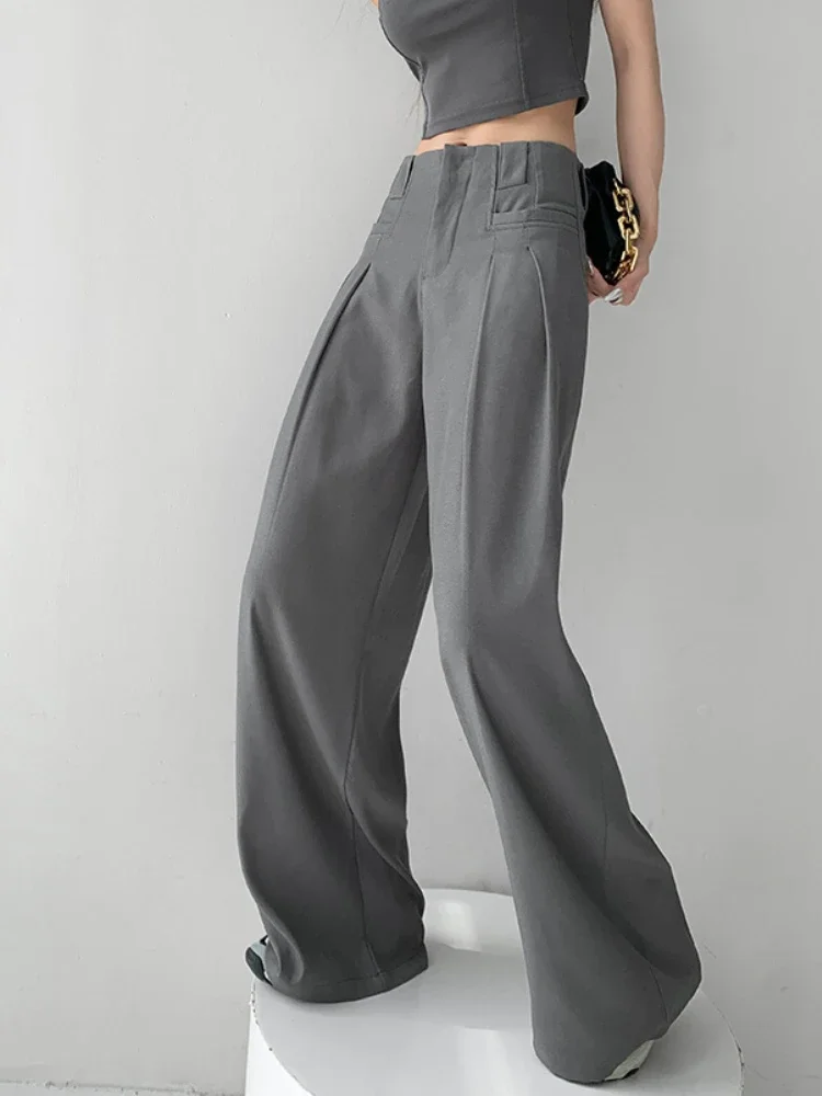 

Брюки женские, свободные, простые, летние, модные, со складками, элегантные, нежные, прямые, для отдыха, универсальные, с высокой талией, женские, в корейском стиле