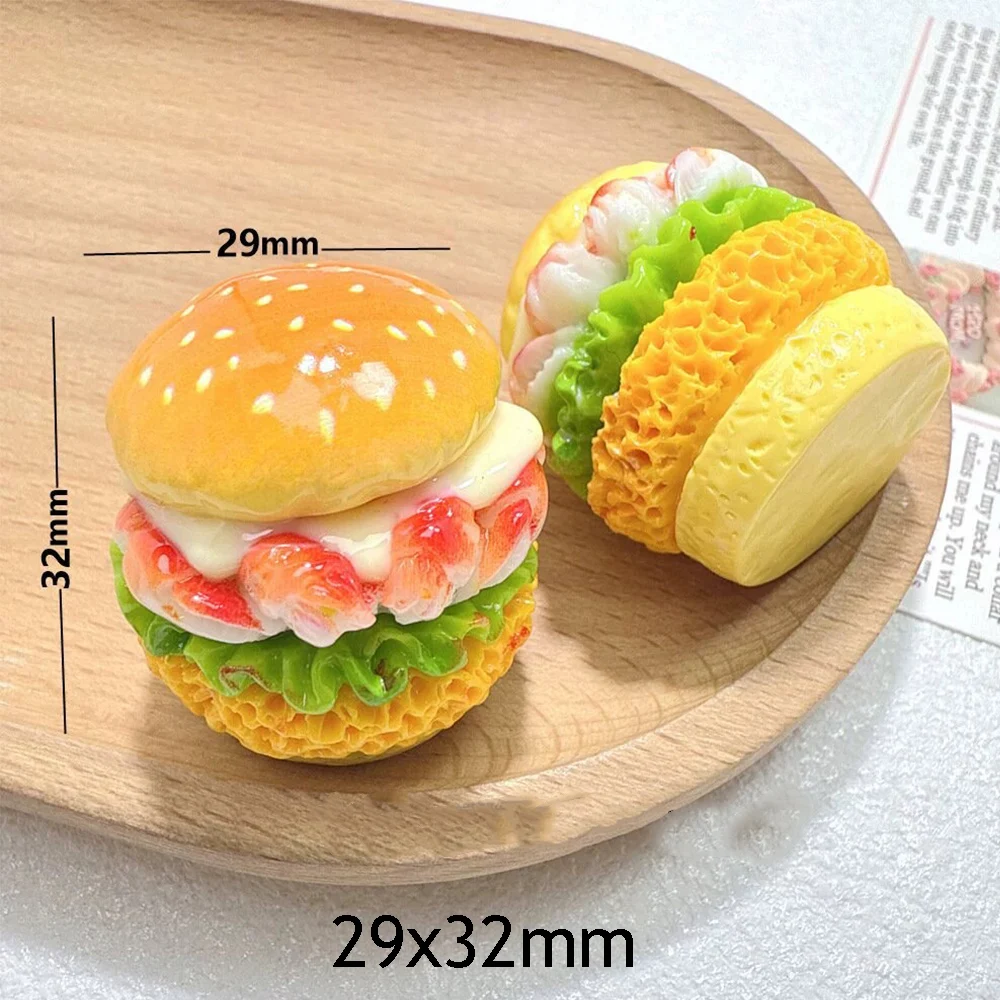 2PCS Shiny Shrimp Burger Series Miniature Flat Back Resin Cabochons For Hairpin Scrapbooking DIY Home Decor Craft Accessories
