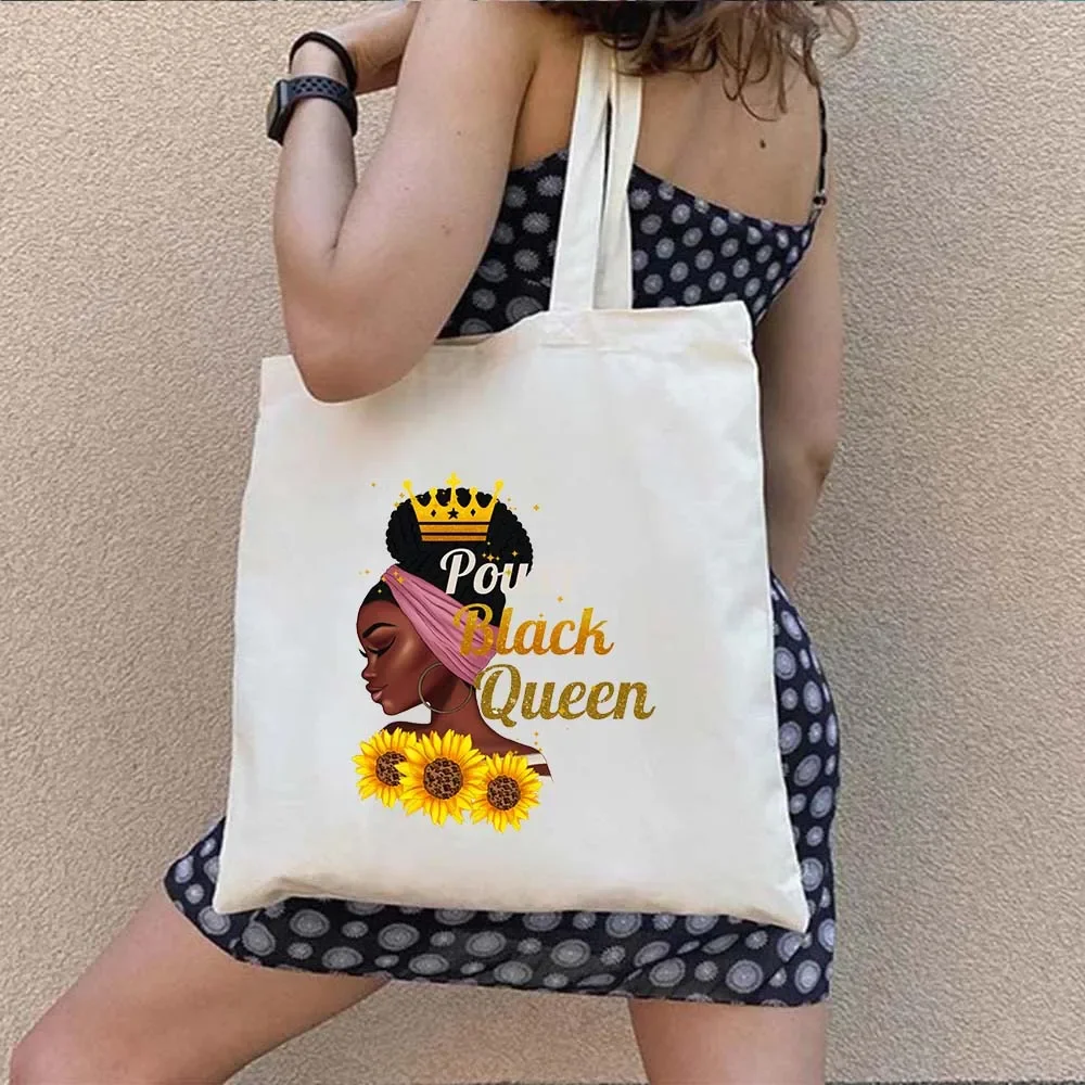 Melanin Shopper Tote Bag African American Woman Shoulder Bag Afro Black Girl Magic Satchel Handbag For Shopping Work Grocery Gym