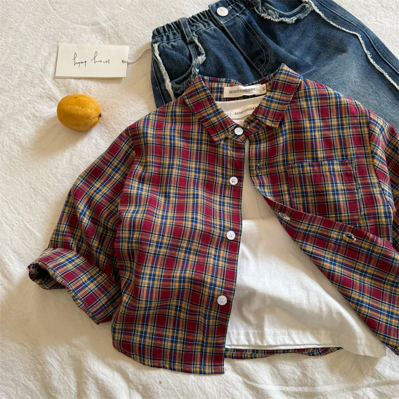 

Children's shirts 2025 spring new boys and girls simple plaid shirt baby shirt jacket