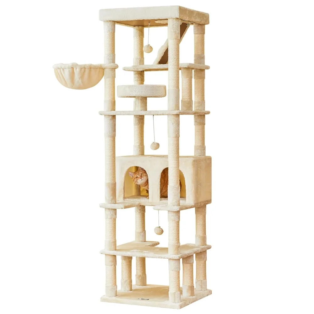

74.8 inches Large Cat Tree with Sisal-Covered Scratching Posts & Condo, Tall Cat Tower Entertainment Playground, Customized