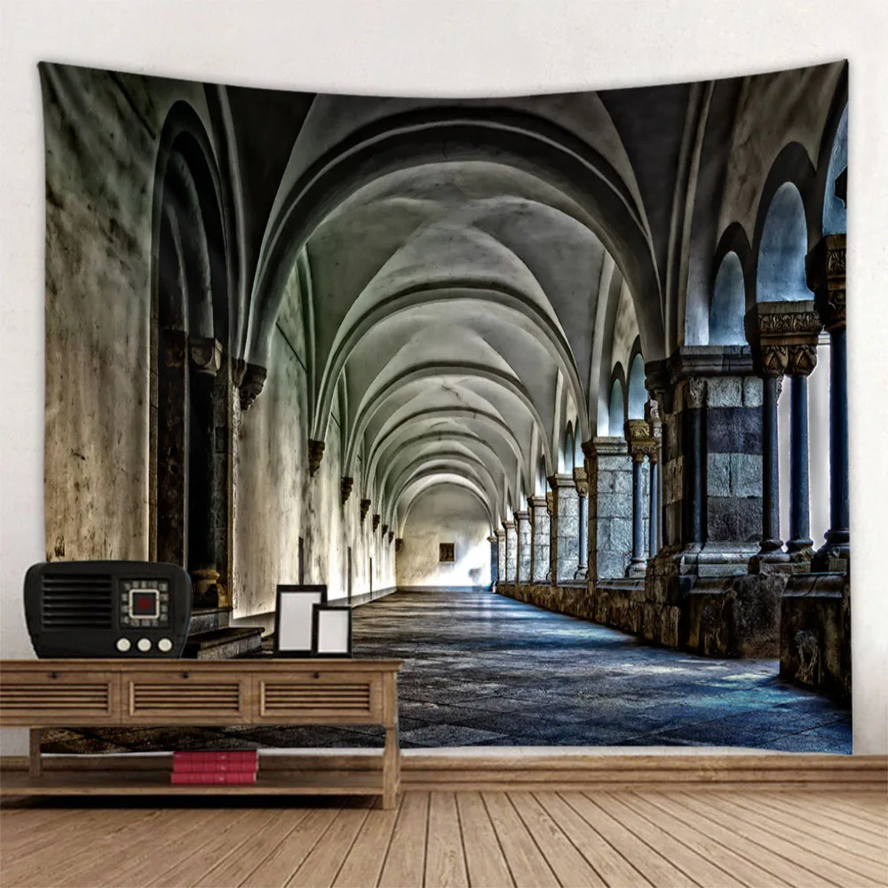 

Wall decoration tapestry home wall hanging, ancient architectural landscape, psychedelic scene, hippie, background cloth