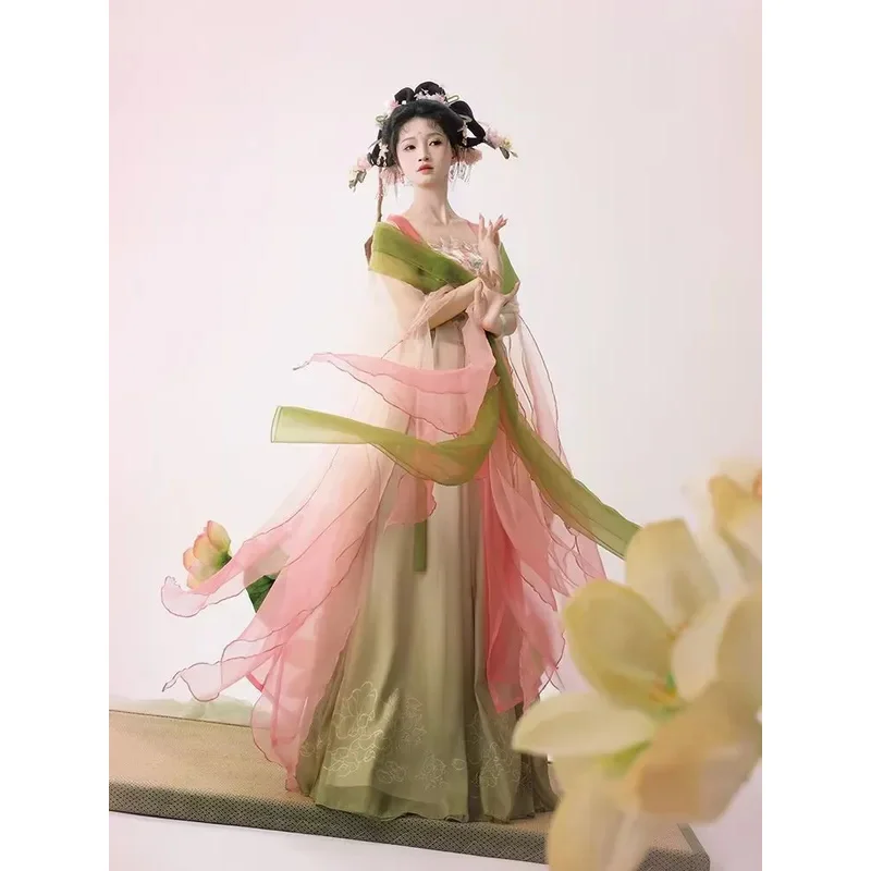 

Oversized 3XL Hanfu Dress Women Chinese Ancient Embroidered Pink&Green Hanfu Female Halloween Carnival Cosplay Costume 4XL