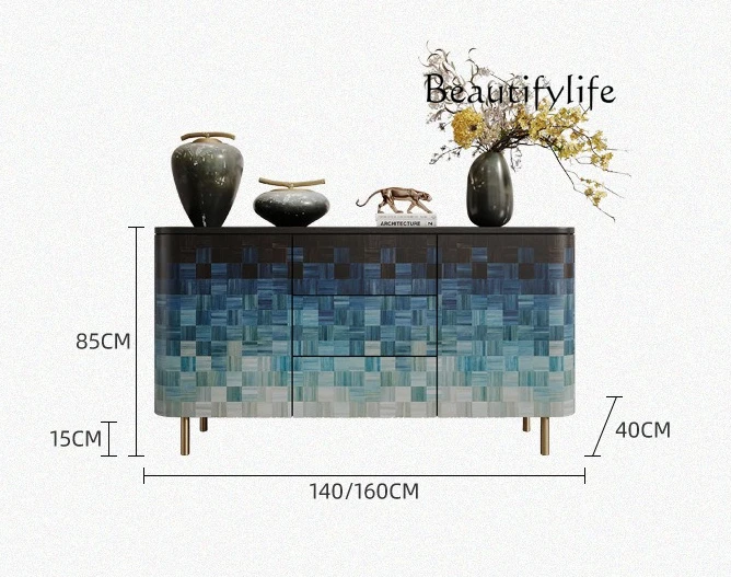 

light luxury solid wood dining side cabinet household living room storage decorative cabinet modern color matching and painting