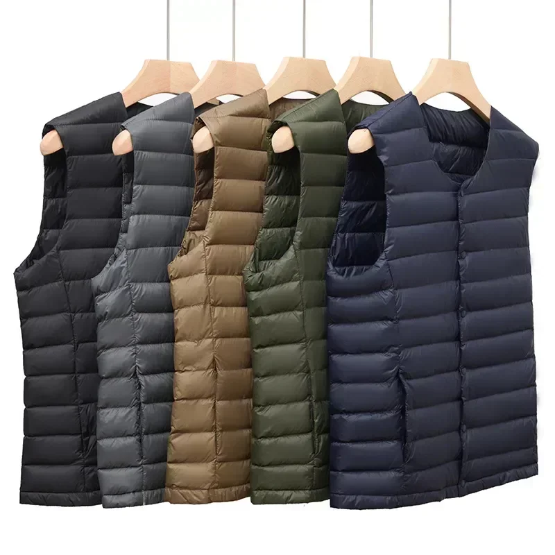 New Men Down Vest 3XL Size White Down Vest Men Ultra Light Down Vest Portable V-neck Sleeveless Coat Man Winter Warm Liner