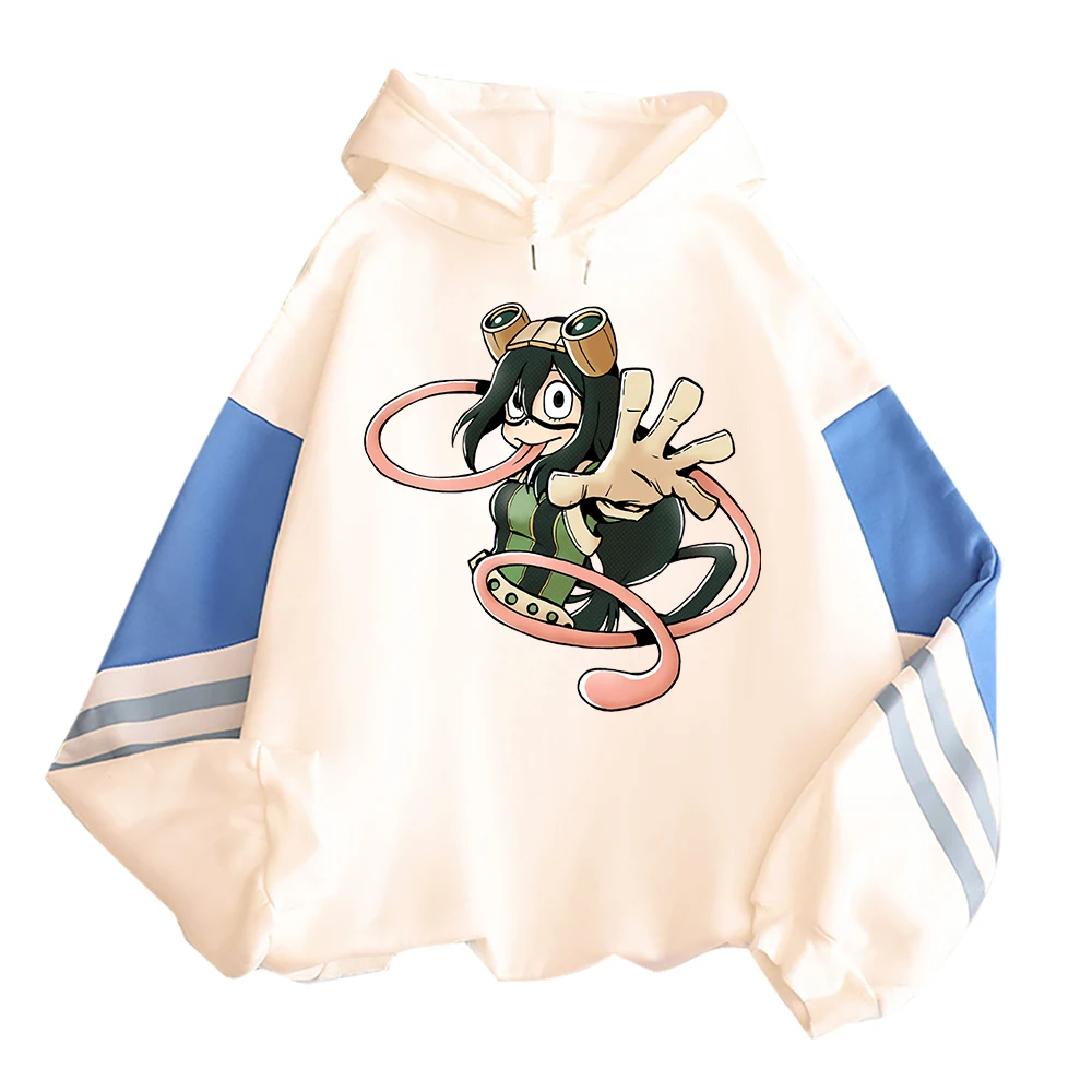 My Hero Academy Asui Tsuyu Anime Hoodies Harajuku Men Women Kawaii Crewneck Hooded Sweatshirts Long Sleeves Patchwork Streetwear