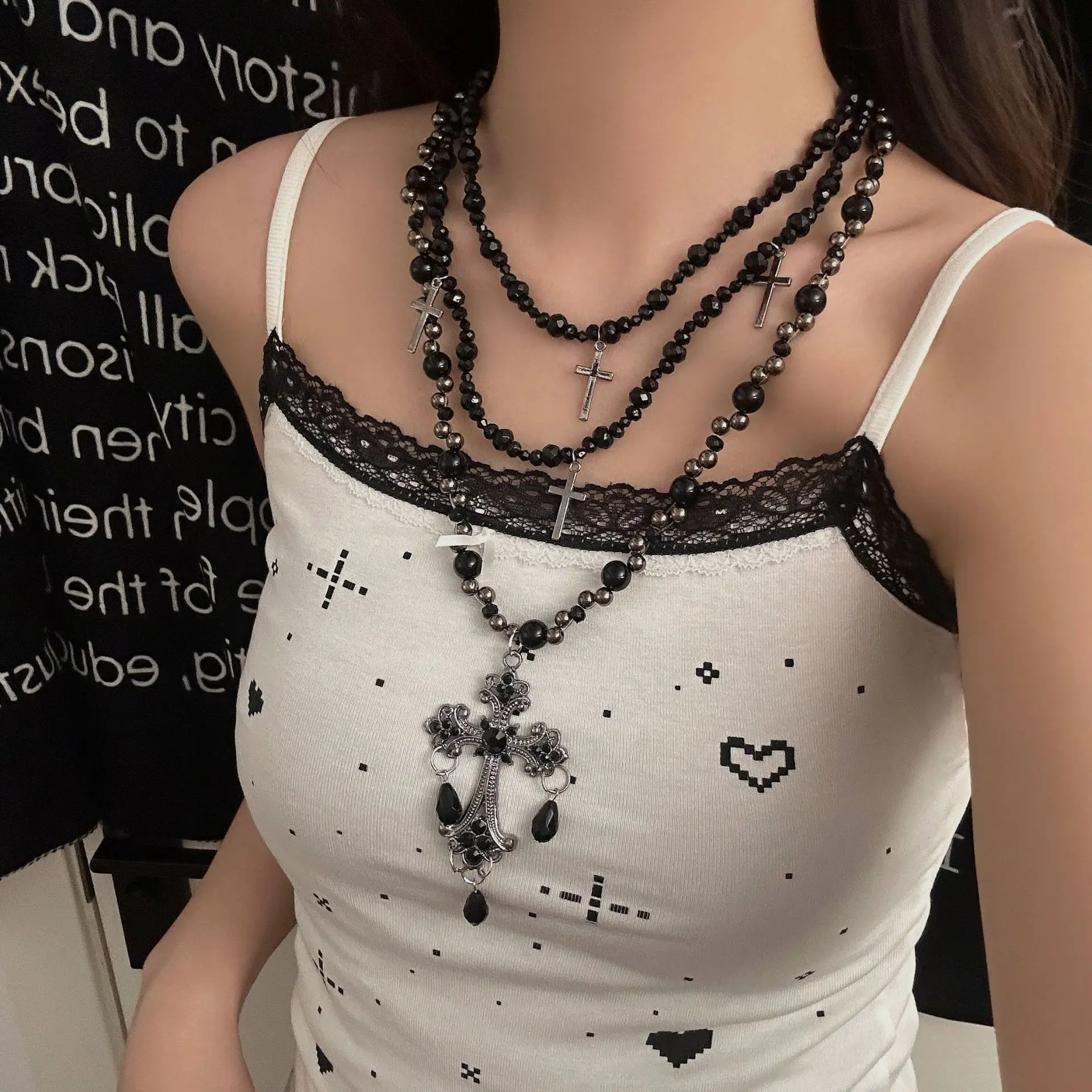

big cross necklace For Women Men Punk Hollow Flower Cross Charms Choker Chain Vampires Pendant Jewelry Party Accessories Gift