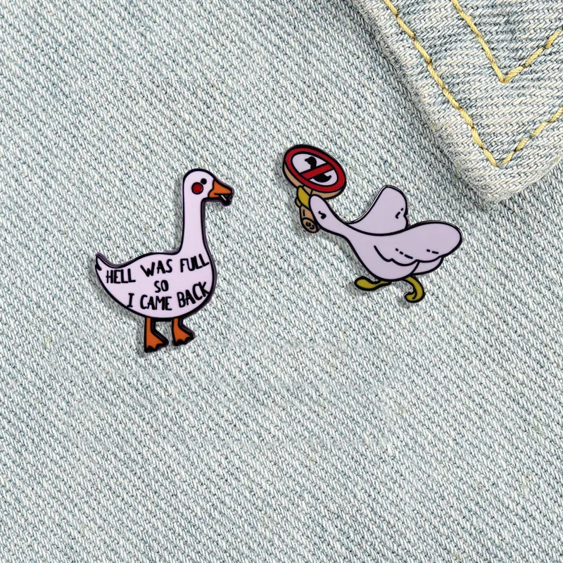 Cartoon Cute Animal Enamel Pin Duck Brooch Humorous English Metal Badge Student Backpack Pin Clothing Accessories