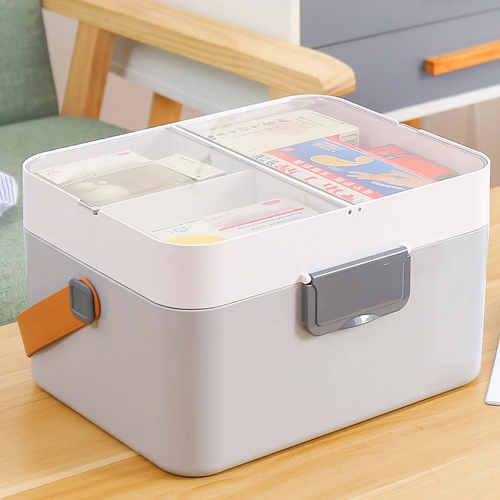 Portable Medicine Storage Box Double-Layer Plastic Pill Organizer Compact Size Home Use First Aid Case Multi-Grid Container