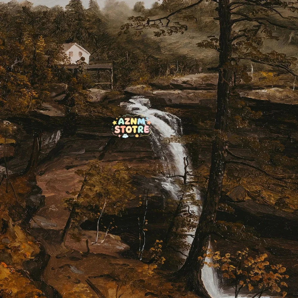 Canvas Painting Nordic Autumn Rural Farmhouse Forest Mountain River Landscape Retro Print Wall Art Picture Home  Wall