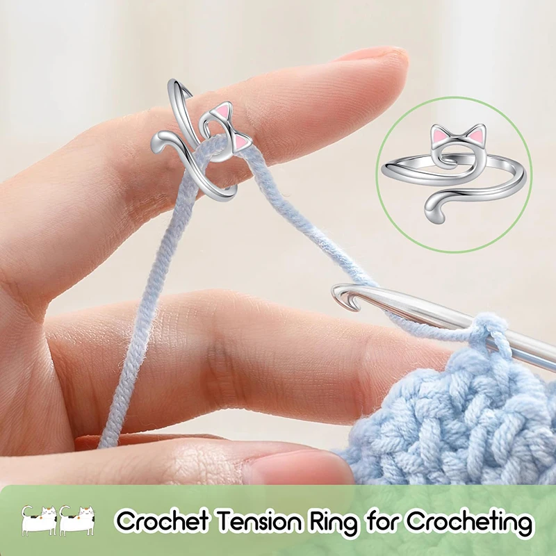 Yarn Ring Cat Ears Adjustable Size Crochet Ring Beginner Knitting Crocheting Gift Crochet Tension Regulator Tool