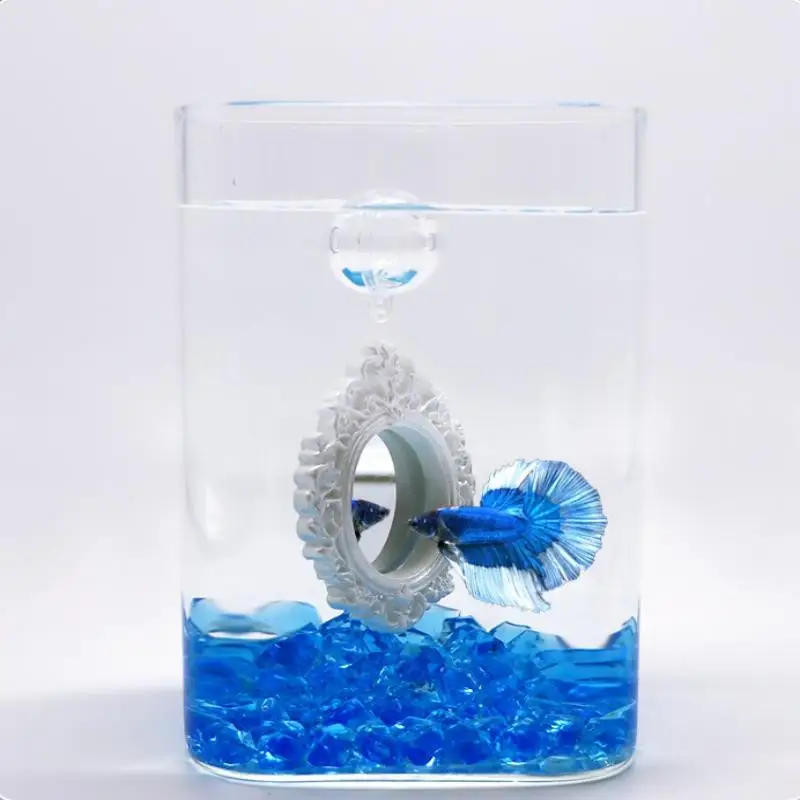 Vintage Betta Fish Activity Mirror Featuring Engraved Retro Style for Interactive Play